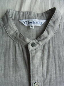 Ys for living ワイズ フォー リビング　ダブルガーゼ　バンドカラーシャツ　サイズ M 日本製　杢ライトグレー