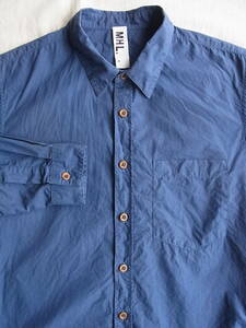 M H L, Margaret * Howell cotton 100% regular color shirt size S made in Japan dark blue series 