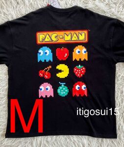 送料無料【未使用】パックマン Pac-Man 半袖シャツ 黒 ブラック メンズ M ナムコ namco