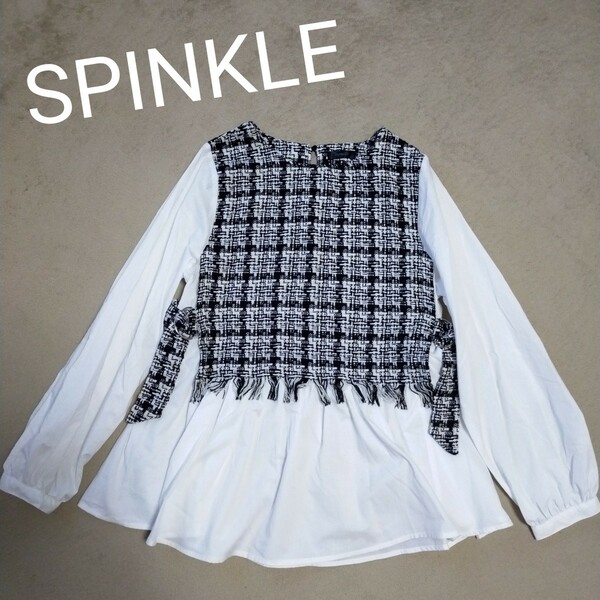 値下げ　SPINKLE ツイードチェック切り替えブラウス