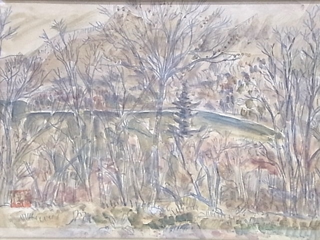 e8829 真作保証 水彩画 風景画 小林和作 タイトル不明 額縁, 絵画, 水彩, 自然, 風景画