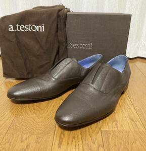 未使用☆[a.testoni] OXFORD SB MINI KARIBU NAPPA オックスフォード レザーシューズ スリッポン 11 ブラウン イタリア製 ア・テストーニ