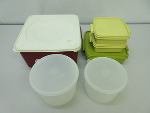 ★sz0122　TUPPER WARE　6点セット　タッパー　ランチボックス　黄緑　黄色　赤　透明　タッパーウェア　保存容器　昭和レトロ★