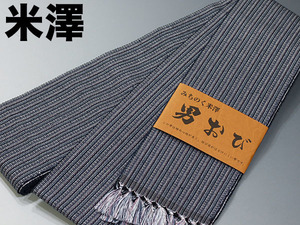 *TSUNET[ silk ] rice . weave man's obi . charcoal weave 