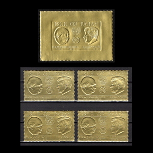 ■パベイ島(スコットランド)切手　チャーチル / ケネディ　金箔切手 5種完