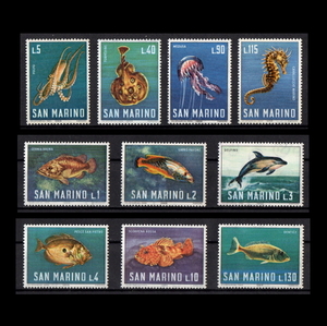 ■サンマリノ切手　1966年　海洋生物　10種完