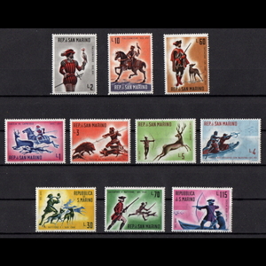 ■サンマリノ切手　1961年　狩猟 / ハンティング　10種完