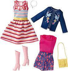 💟バービー/着せ替え洋服と小物/ドーブ・ジャケット＆ピンク・ボーダー・ドレス