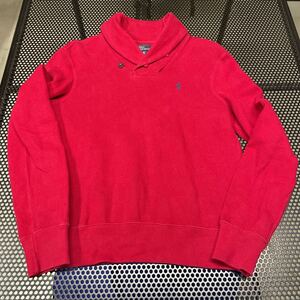 ラルフローレン Ralph Lauren コットン cotton セーター エリ付 赤 レッド エンジ バーガンディ XSサイズ 穴に近いホツレあり