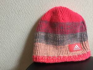 ★adidas アディダス ★可愛いピンク系の内側フリースビーニー★ニット帽★54〜57cm★10829