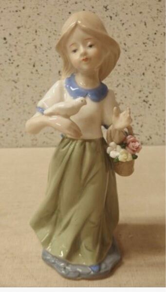 本日特別価格 G088 ポーセリンドール 陶器人形/フィギュリン 花かごを持った少女/H25cm程度/LLADRO リヤドロ