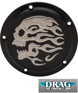 スカル ダービーカバー 黒 2000-17 ビッグツイン DS 1107-0634 ドラッグスペシャリティズ Derby Cover Flaming Skull Derby Cover 