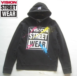 美品!!ヴィジョン VISION STREET WEAR*ビッグペイントロゴプリント スウェットパーカ M 黒 ブラック