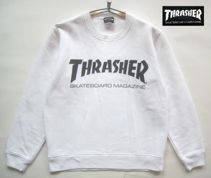 人気!!スラッシャー THRASHER*ビッグロゴプリントスウェット 白 S ホワイト