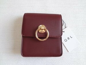 新品 GRL グレイル レザー ポーチ 小物入れ 四角 ミニ ボルドー ワインレッド リングがリッチなアクセント