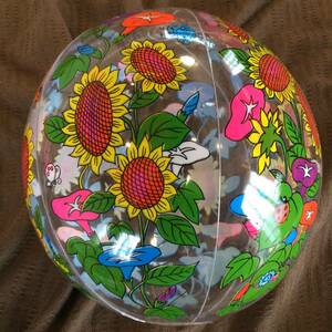 * Showa Retro [ beach ball 35cm clear flower ] *40 year about front. unused goods.