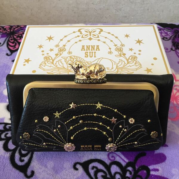 アナスイ　ファンタジア　長財布　ガマ口　ユニコーン 黒　ANNA SUI