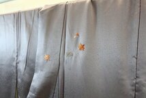 【送料無料】 付下げ 訪問着 刺繍 銀鼠色 紅葉 銀杏 トールサイズ 身丈168cm 袷 正絹 仕立て上がり m-3824_画像5