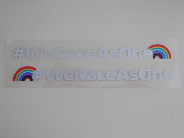 F1 切り抜きタイプ PVCステッカー 「#We Race As One」ステッカー 左右分1セット 文字色:シルバーホワイト