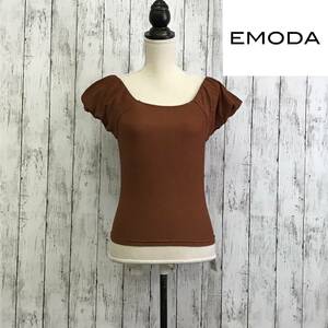 EMODA　エモダ　シャーリングミニマルパフトップ　Fサイズ　オレンジ　全体にシャーリング加工を施したコンパクトトップス　S7-11　USED