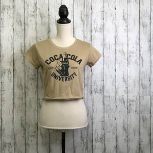 GYDA ジェイダ COCA-COLA UNIVERSITYショートTシャツ 　Fサイズ　ベージュ　後ろのネック部分に刺繍を施した　S7-146　USED