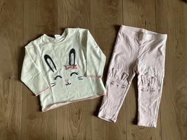 H&M 女の子 ベビー うさぎ 薄手ニット 裏起毛レギンス セット 80センチ