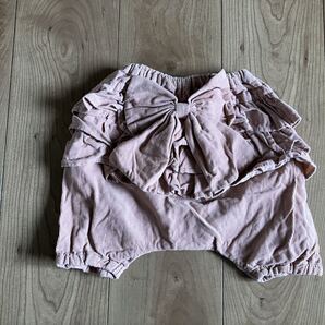 ハンドメイド 薄手コーデュロイ サルエル ショートパンツ リボン 80センチ ピンク