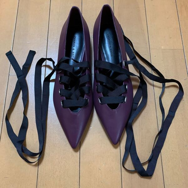 新品未使用 レースアップパンプス パープル サイズ36 CHARLES &KEITH
