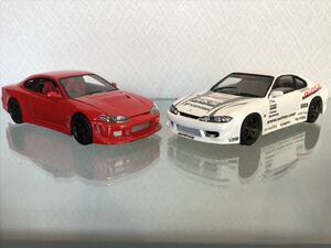 送料無料　1/24 プラモデル完成品とミニカーセット　日産　シルビア S15 ベルテックス　ドリフト　アオシマ NISSAN SILVIA DRIFT SR20DET