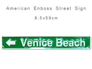 ストリートサイン (ベニスビーチ) 看板 グリーン ミドリ 海 エンボス ティンサイン メタル 店舗 装飾 西海岸風 インテリア アメリカン雑貨