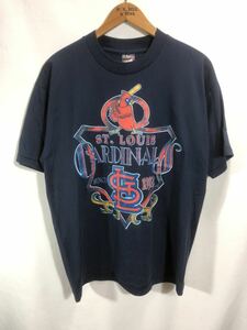 ■ 90s 90年代 ビンテージ FRUIT OF THE ROOM BEST MLB St. Louis Cardinals プリント Tシャツ メジャー カージナルス 野球 紺 サイズL ■