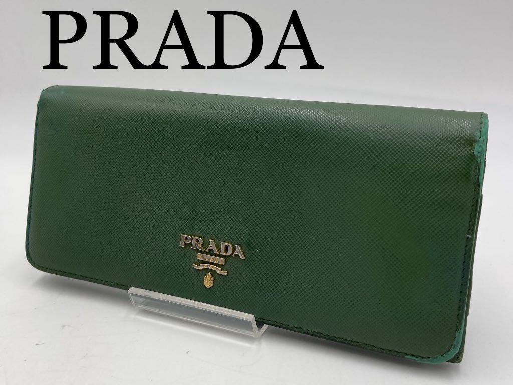 PRADA プラダ 長財布 wボタン レザー グリーン オシャレ workaround.pt