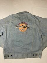 ◆ Hard Rock CAFE ◆ ハードロックカフェ 90s メキシコ製 背面BIGロゴ刺繍 NEW ORLEANS 4ポケット デニム トラッカー ジャケット GジャンL_画像1