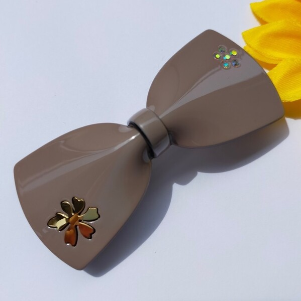 ブラウンリボンバレッタ アセテート アクセサリー 髪飾り 9cm/4cm NO.9