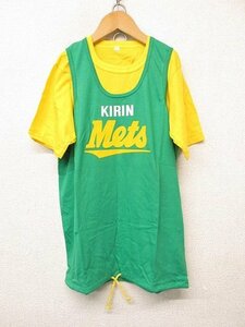 I2606：レア？非売品！KIRINキリン metsメッツ レイヤード風Tシャツ L 半袖Tee 緑黄/日本製