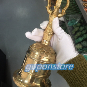 極上品 真言宗金剛鈴 仏具 真鍮製 密教法具 寺院仏具 磨き仕上げ 高さ26cm