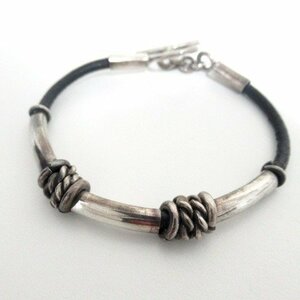 J*SV925 Mexico silver design bracele leather string SILVER sterling silver sterling silver[ cat pohs OK]