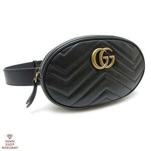  Gucci GGma-monto quilting belt bag 476434 leather black × mat Gold metal fittings [ circle ten thousand quality store ]