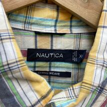 NAUTICA ノーティカ ナウティカ 半袖 チェック柄 ボタンダウン シャツ 胸ポケット 刺繍 CHINO WEAVE XL_画像3