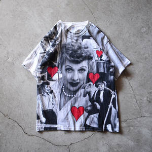 90s～ I LOVE LUCY オールオーバープリント Tシャツ 表記L GILDAN / アイラブルーシー 総柄 ルシルボール ビンテージ 古着 USA