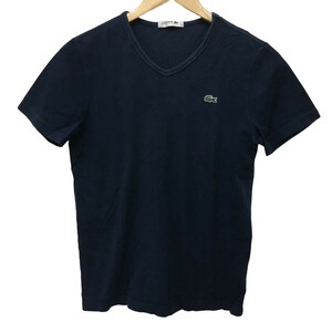 ☆H-63 LACOSTE ラコステ 半袖 Vネック 無地 Tシャツ トップス size 2 ネイビー レディース