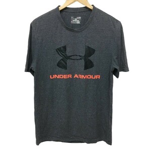 ☆G-173 UNDER ARMOUR アンダーアーマー デカロゴ プリント 半袖 Tシャツ トップス size SM グレー 柄 メンズ