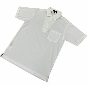 ☆H-381 DAKS GOLF ダックス ゴルフ ロゴ 刺繍 チェック 柄 切替 半袖 ポケット ポロシャツ Tシャツ ウェア トップス M ホワイト メンズ