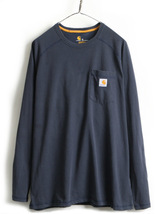 US企画 大きいサイズ XL ■ CARHARTT フォース ポケット付き 長袖 Tシャツ ( メンズ ) 古着 カーハート FORCE ポケT ロンT ワンポイント 紺_画像1