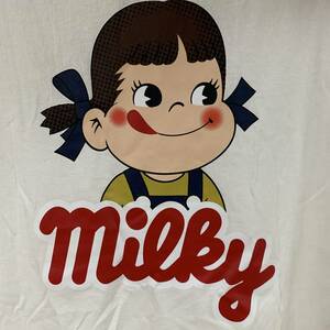 PEKOちゃん ぺこちゃん - MEN Tシャツ 不二家 ミルキー MILKYボックスロゴTシャツ ペコちゃんポコちゃん LL 白色 (タグ付き新品未着用品)