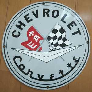  Vintage CHEVROLET Corvette Chevrolet * Corvette автограф plate metal 594g диаметр 28.7cm heavy вес Andre Rooney производства 