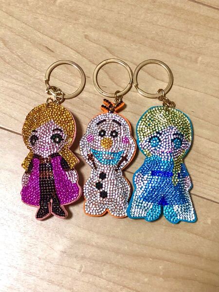 アナと雪の女王 キラキラ キーホルダー アナ エルサ オラフ ラインストーン キーリング アナ雪