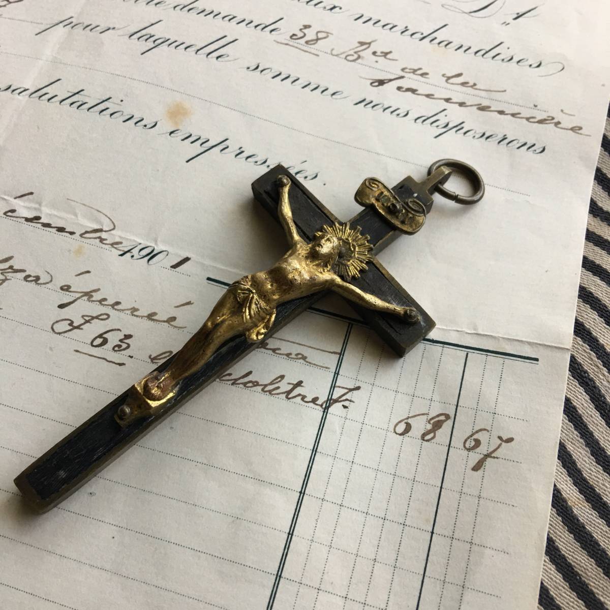 通常在庫品 極稀少品 19世紀 真鍮製 聖遺物クロス キリスト教 アルマ