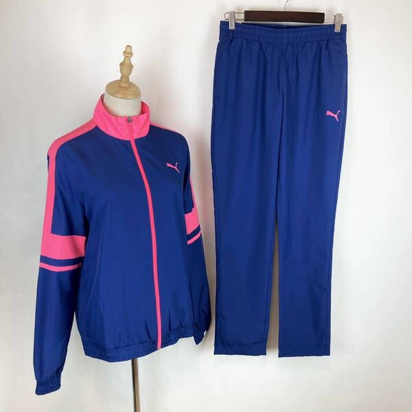 新品 PUMA プーマ メンズ セットアップ ジャージ アウター 上着 羽織 ロングパンツ ズボン ネイビー 紺 ピンク Mサイズ 機能素材 スポーツ