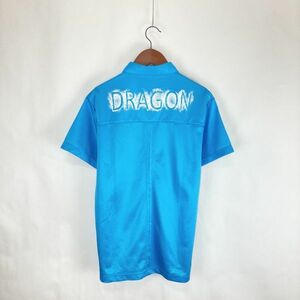 DANCE WITH DRAGON ダンスウィズドラゴン 吸水速乾 メンズ 半袖 ポロシャツ トップス ロゴプリント ブルー 青色 2 L相当 ゴルフ スポーツ